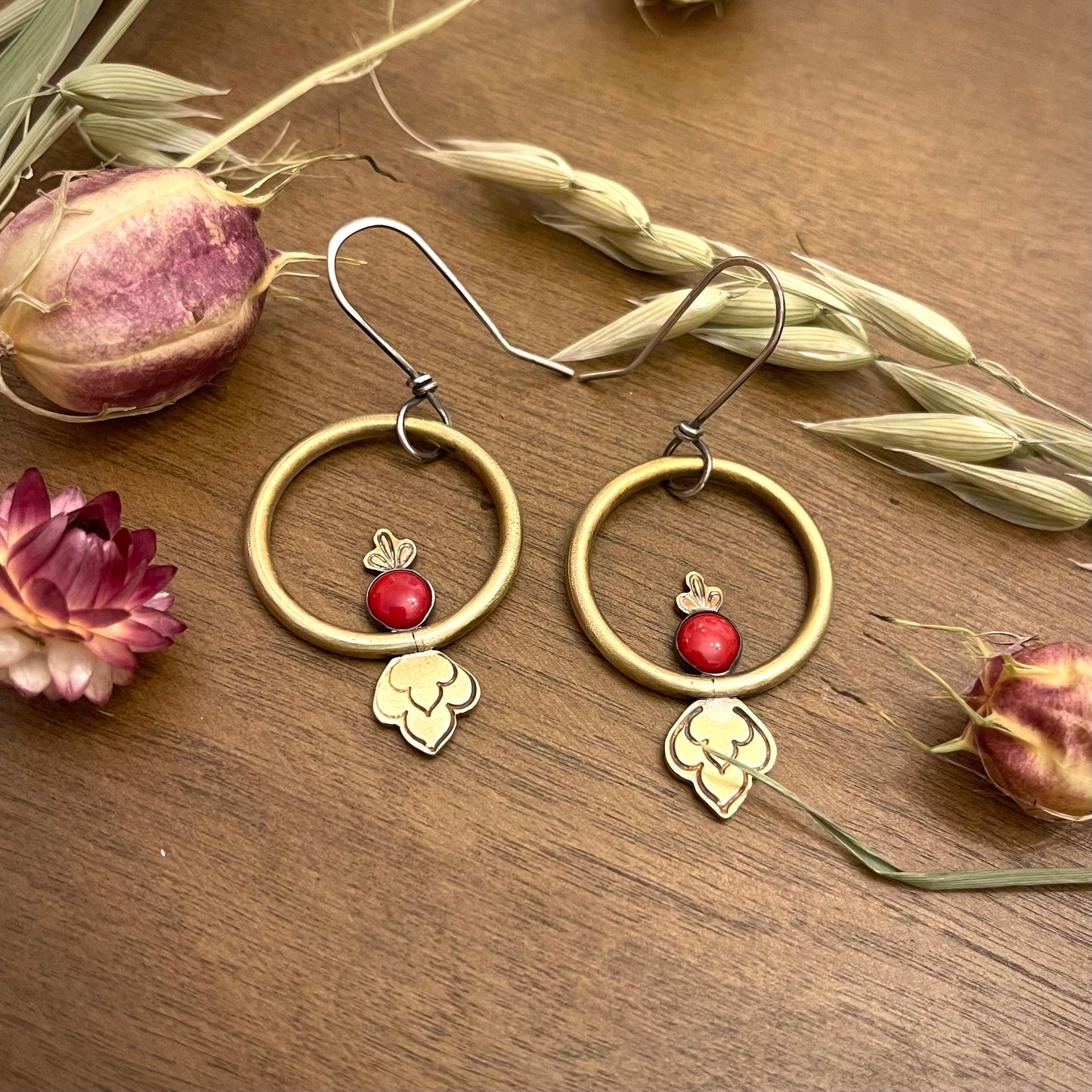 Red Coral Lotus Earring
