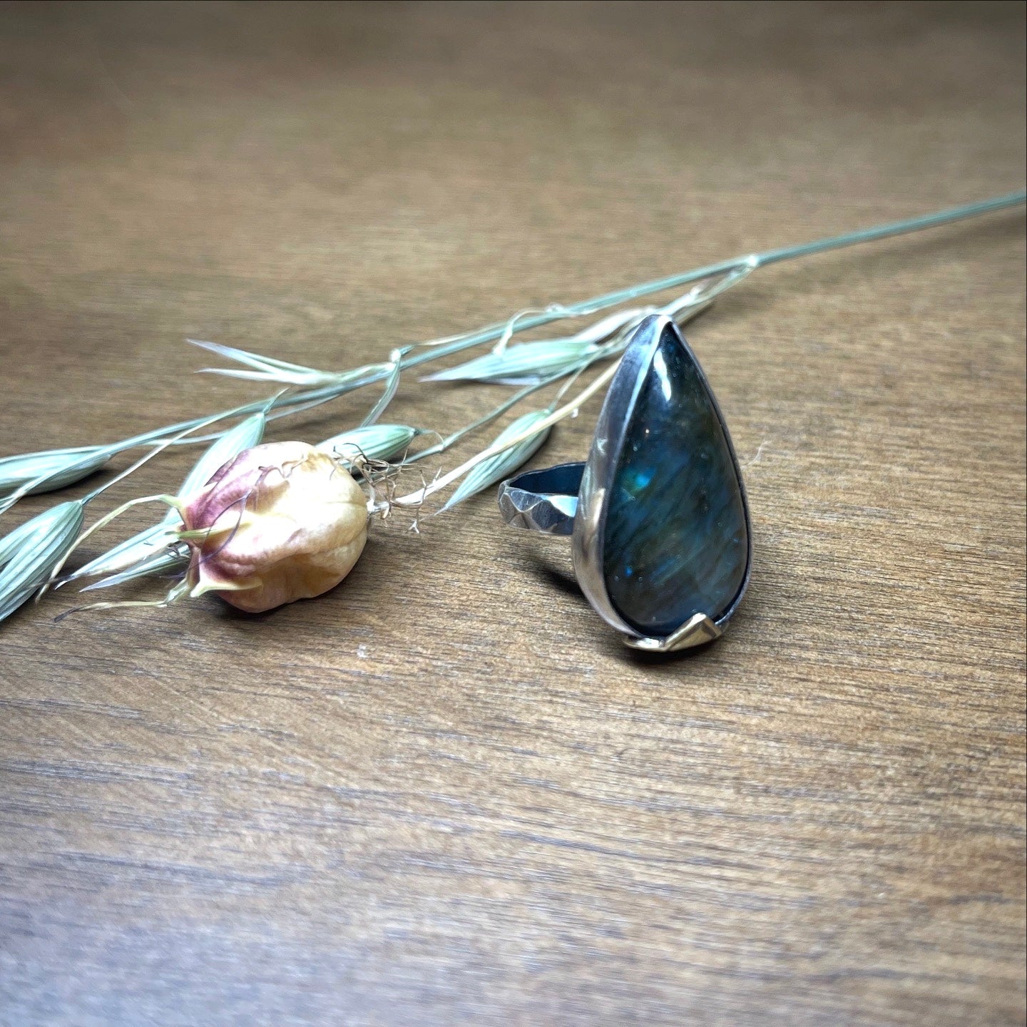 Pear Lotus Labradorite Ring