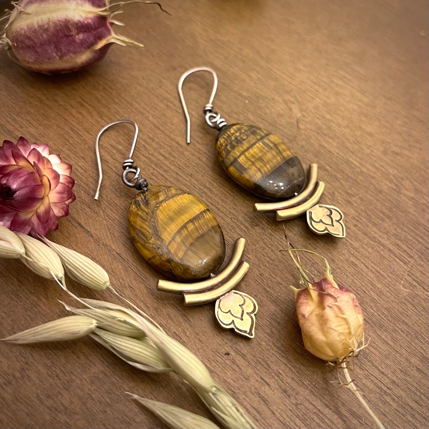 Tiger Eye Lotus Earring