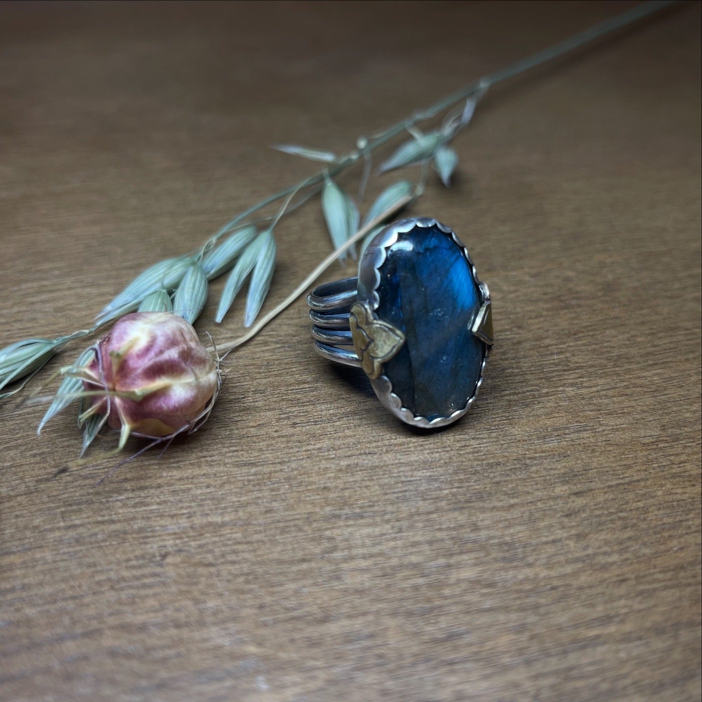 Oval Lotus Labradorite Ring