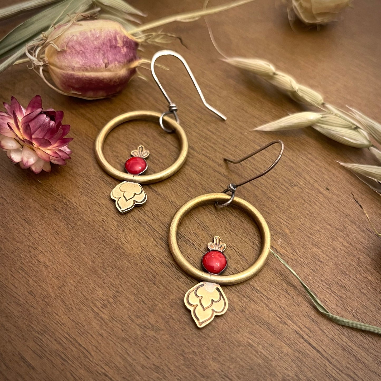 Red Coral Lotus Earring