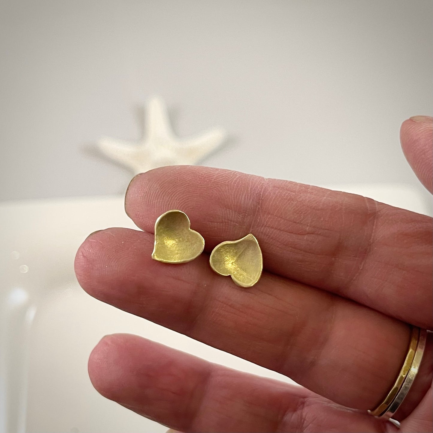 Brass Hearts Post Earrings