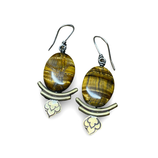Tiger Eye Lotus Earring