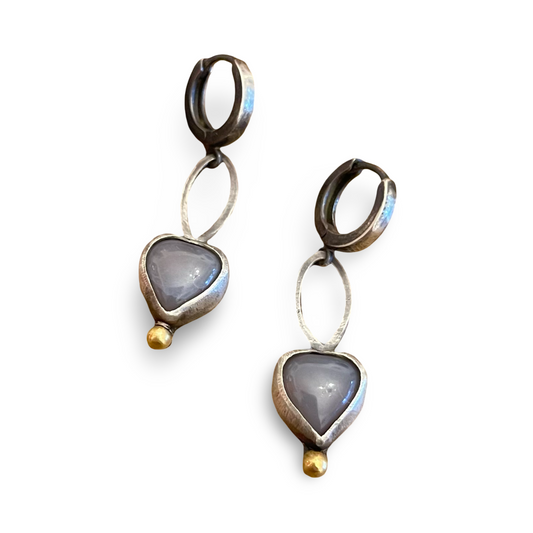 Gray Agate Heart Earrings