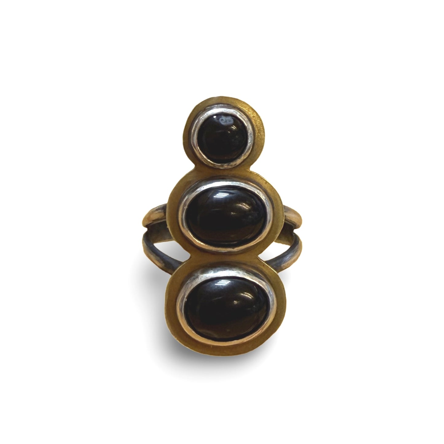 Three-Stone Mixed Metal Onyx Ring - Size 6.5